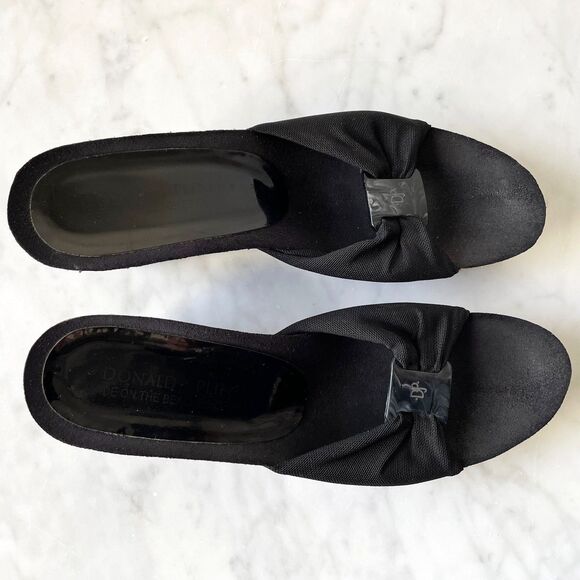 Donald J Pliner Black Slip On Wedge Sandal-Fabric & Patent Leather-Women's 7.5M - Picture 8 of 9